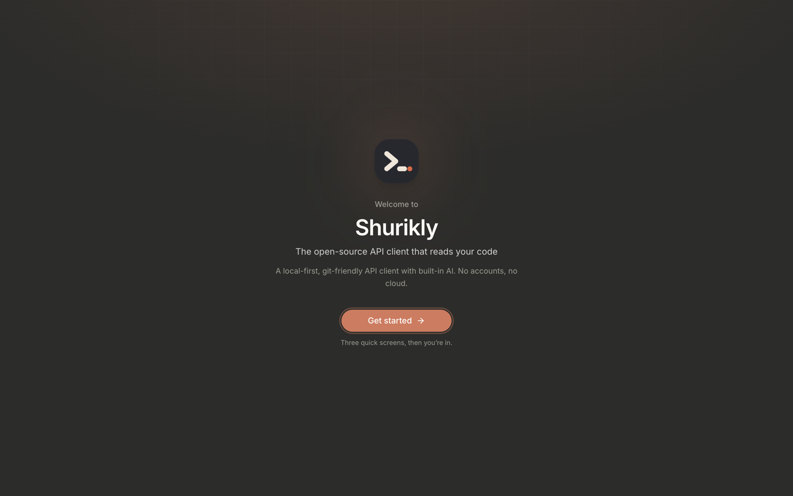 Shurikly welcome screen