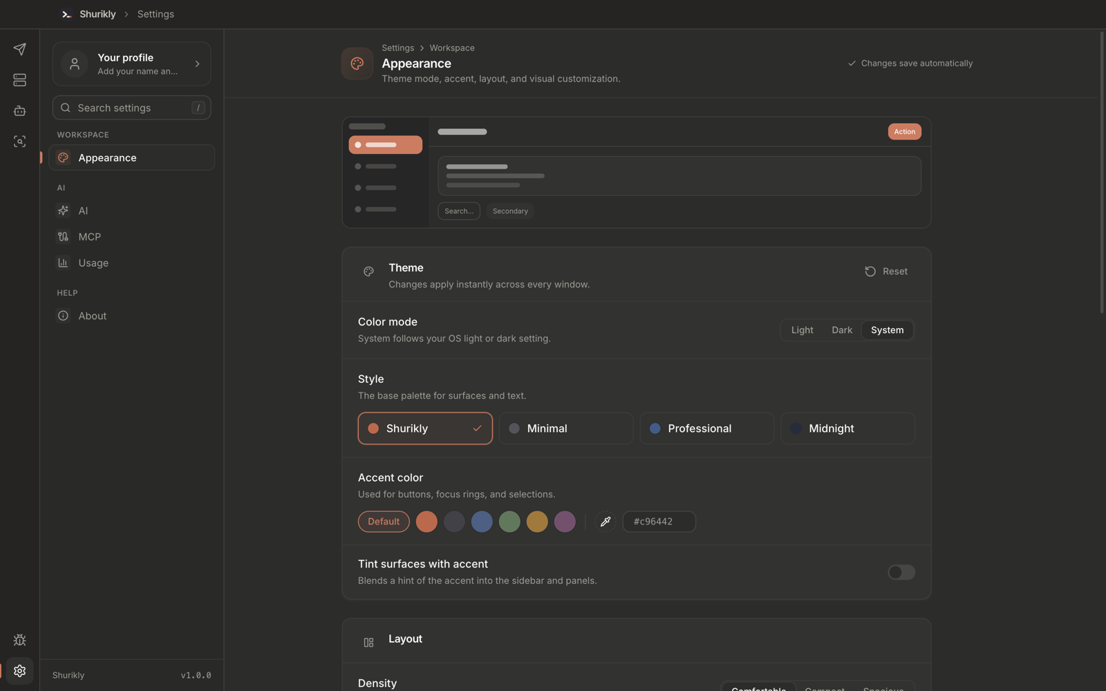 Appearance settings