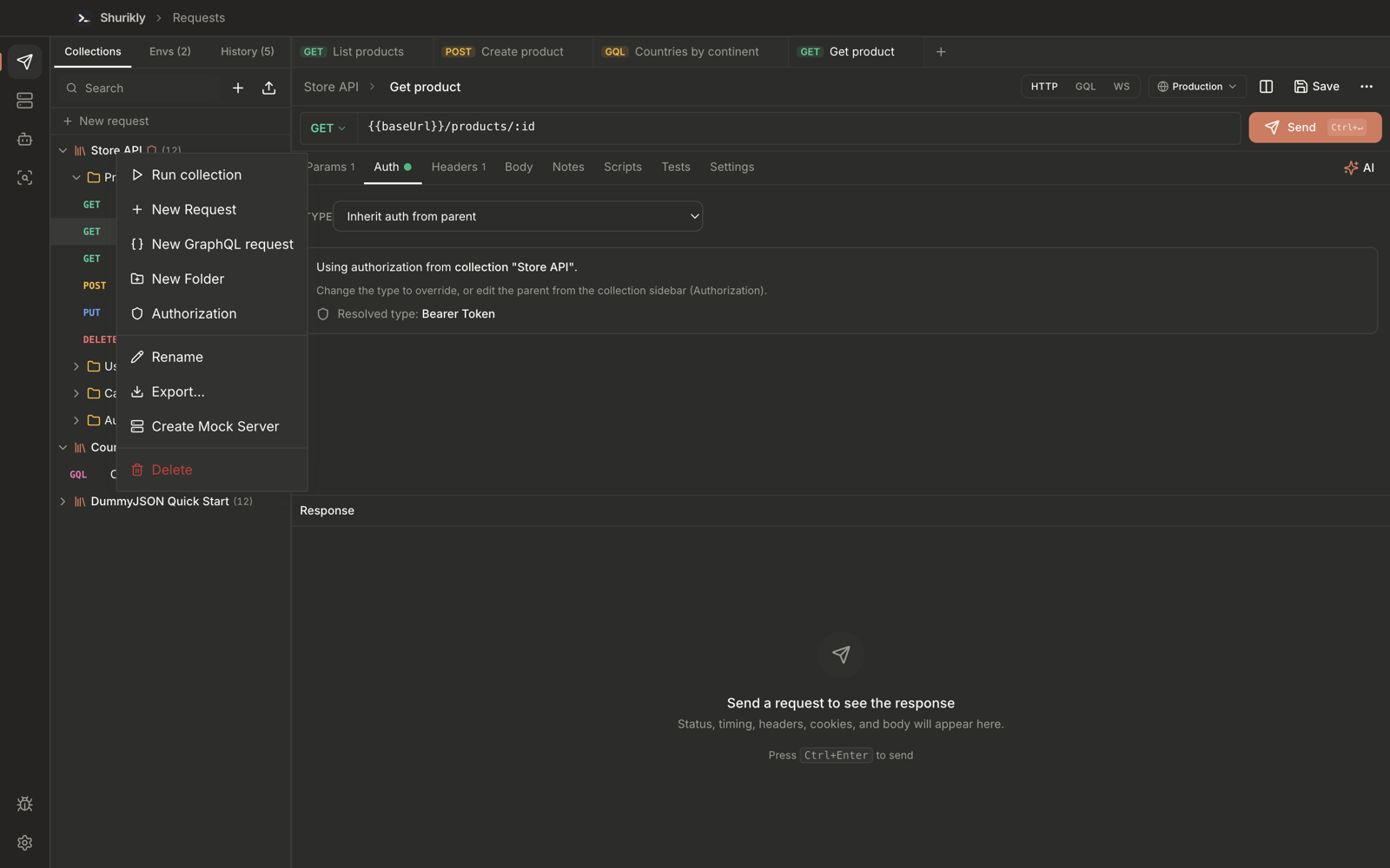Collection context menu