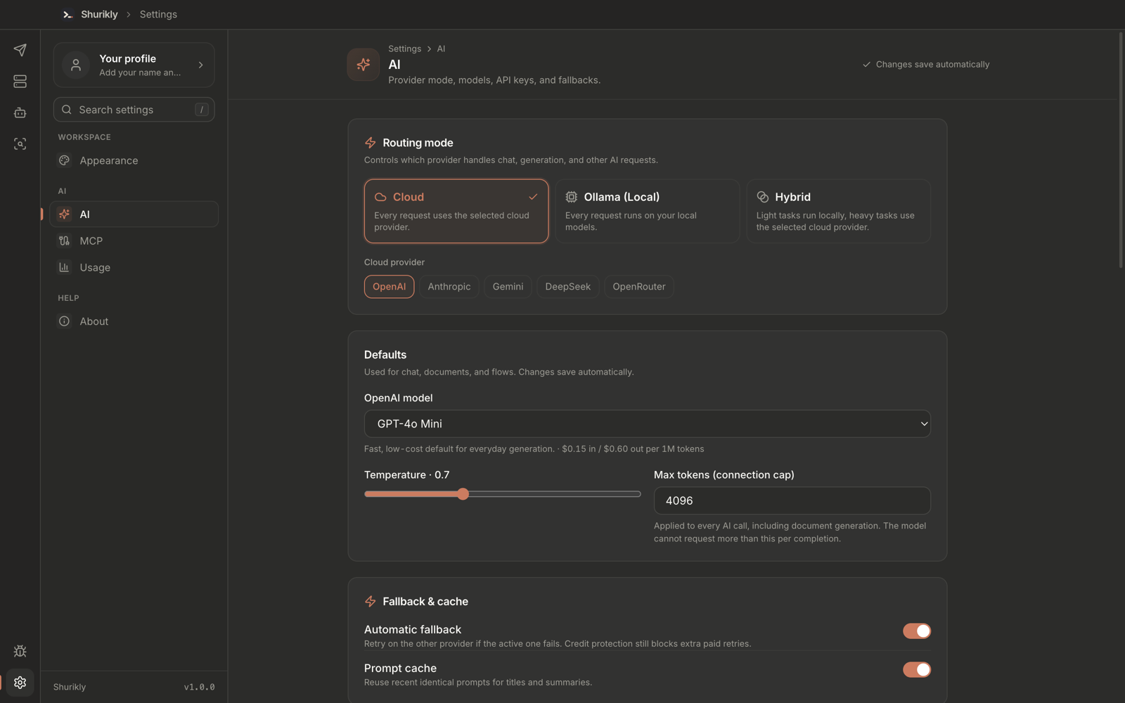 AI settings